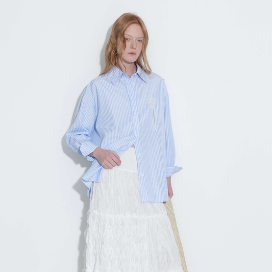 Loose Striped Shirt with Cord Embroidery