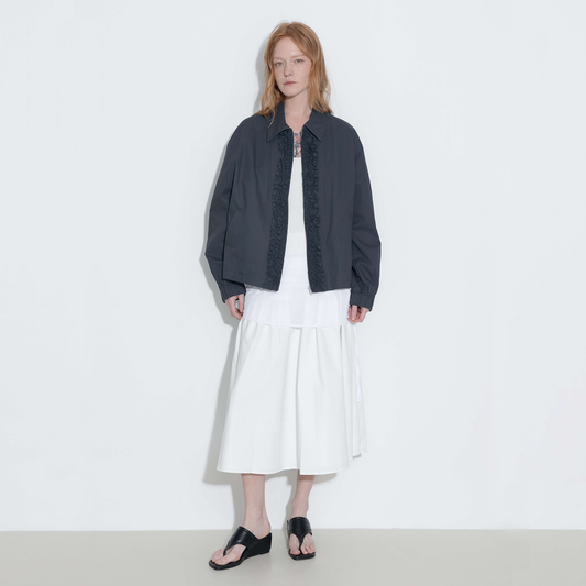 Cotton Ruffles Zipper Jacket with Elastic Cuffs