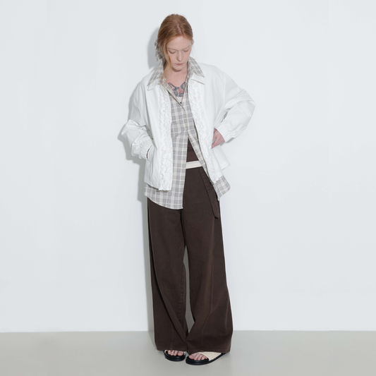 Cotton Ruffles Zipper Jacket with Elastic Cuffs