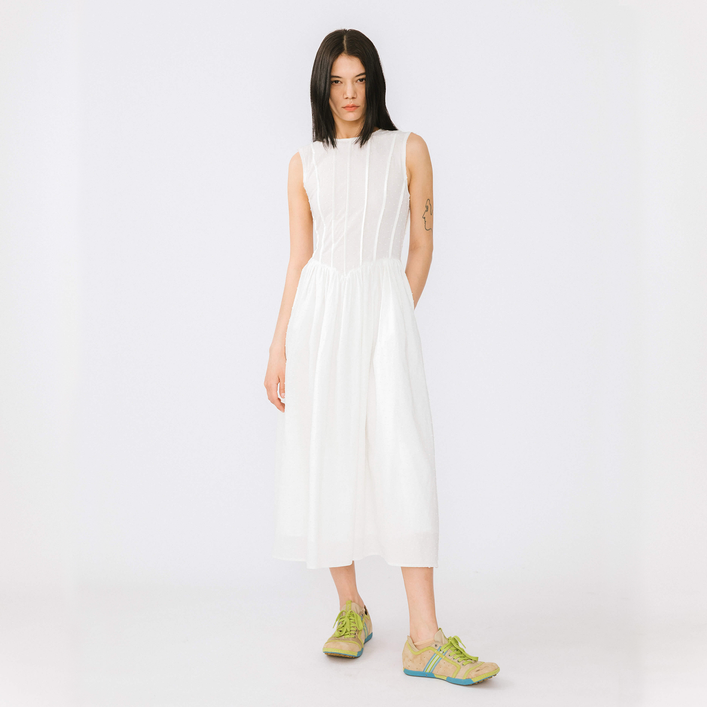 Pure Cotton Sleeveless White Dress