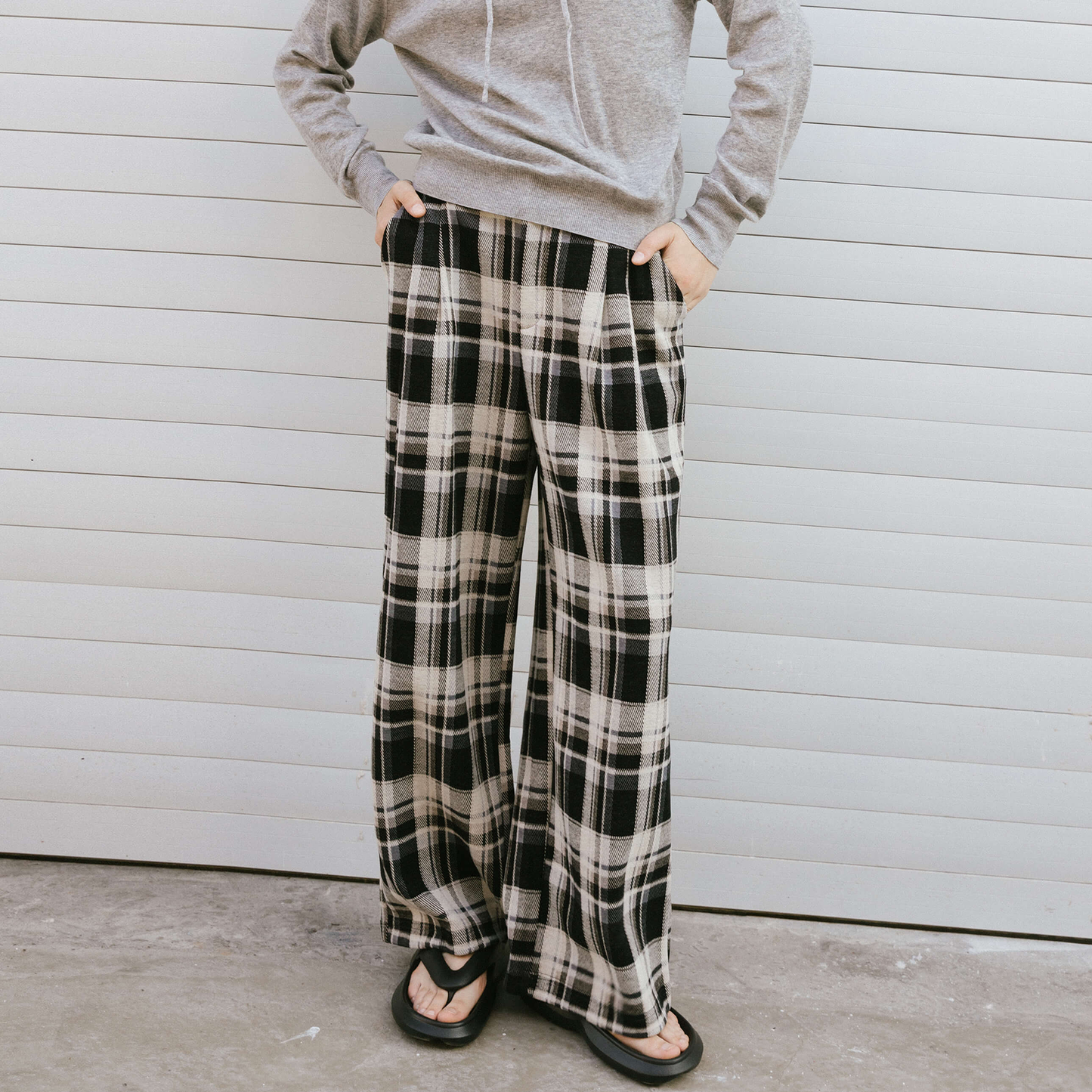 Black Checked Straight Trousers