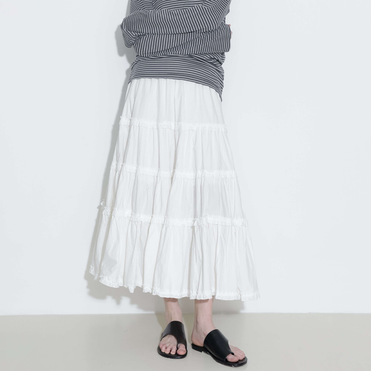 100% Cotton A-line Ruffled White Cake skirt