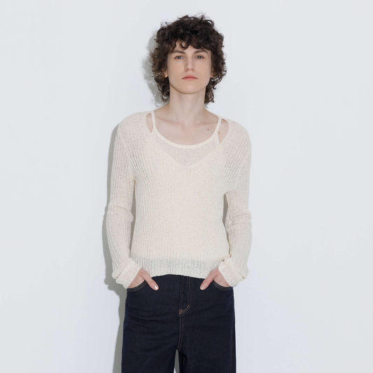 Faux Two-Piece Design Halter Neck Long Sleeve Knit Top