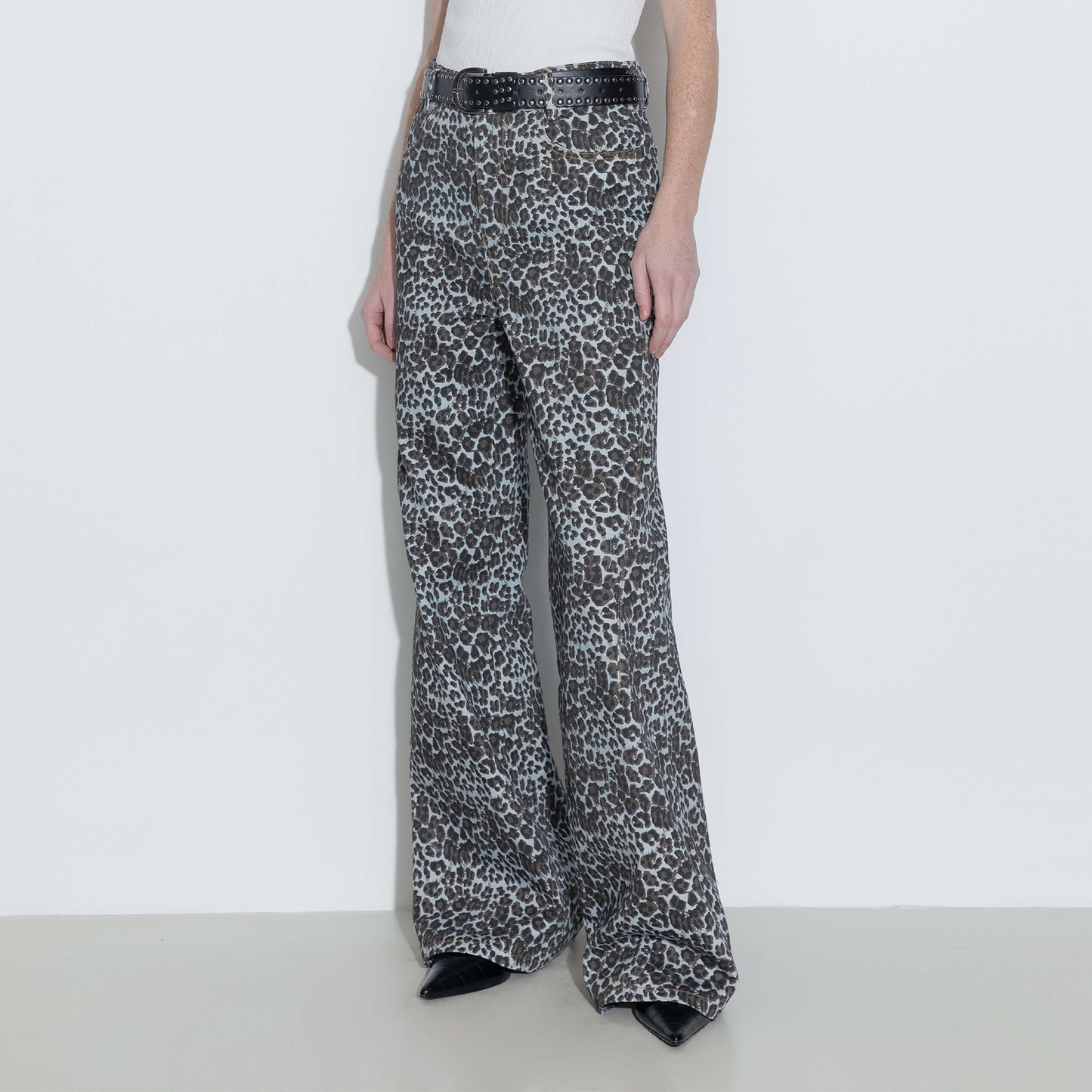 100% Cotton Leopard Print Flared Trousers