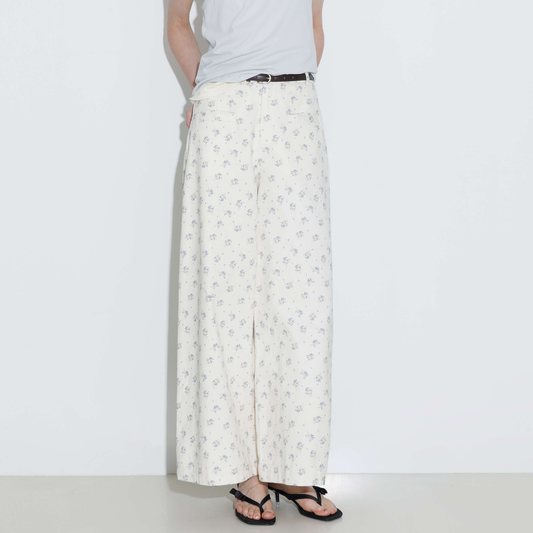 Floral Print 100%Cotton Loose Fit Wide-Leg Casual Pants