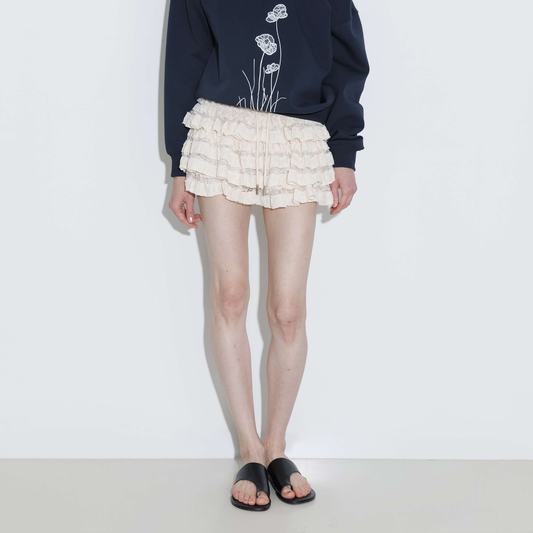 Lace Tiered Mini Skirt with Elastic Waist
