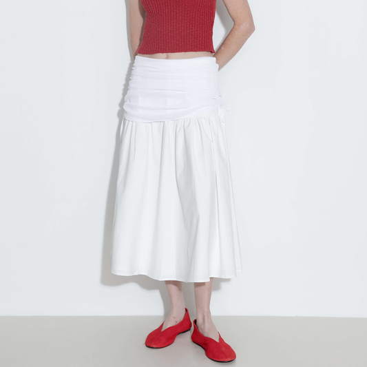 White Adjustable Semi-Bodycon A-Line Midi Skirt