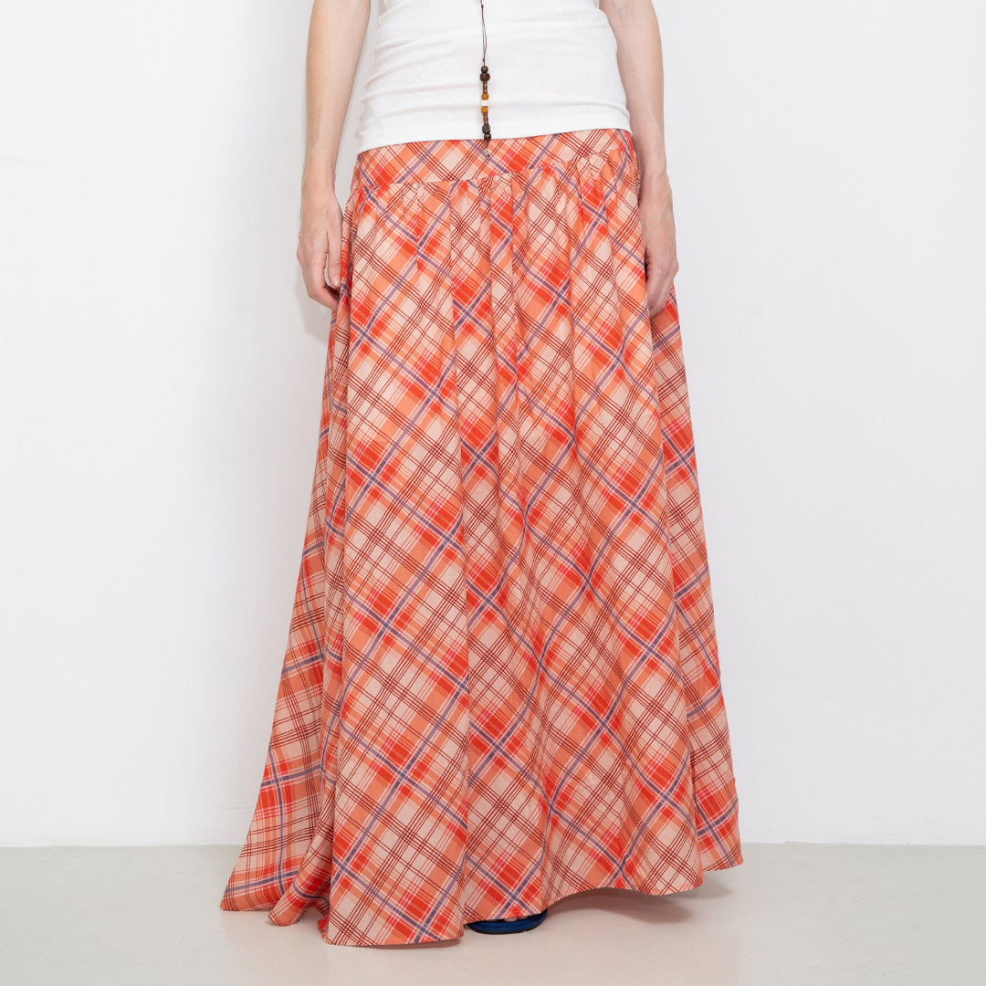 Red Checkered Maxi Skirt
