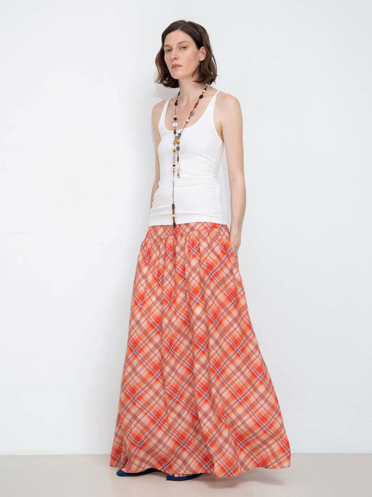 Red Checkered Maxi Skirt