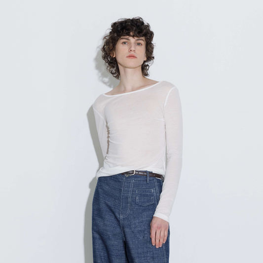 Backless Deep U-Neck Sheer Knit Top