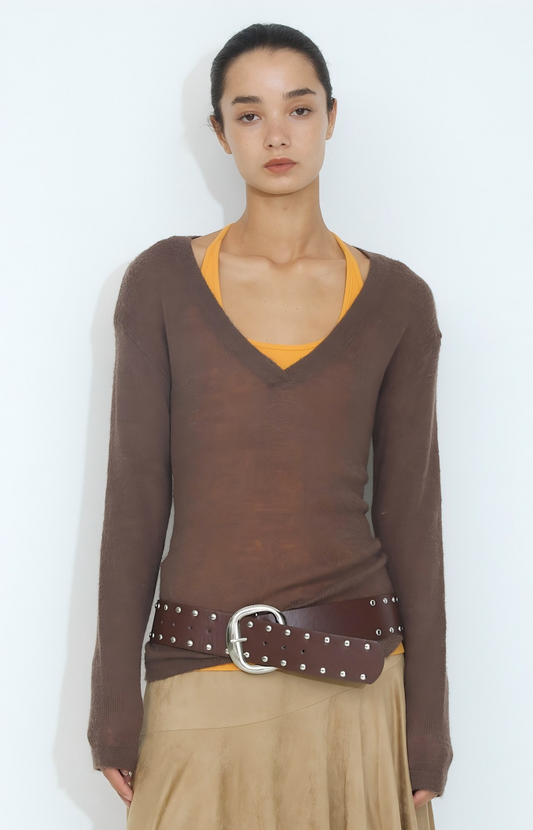 V-Neck Semi-Sheer Loose-Fit Knit Cover-Up