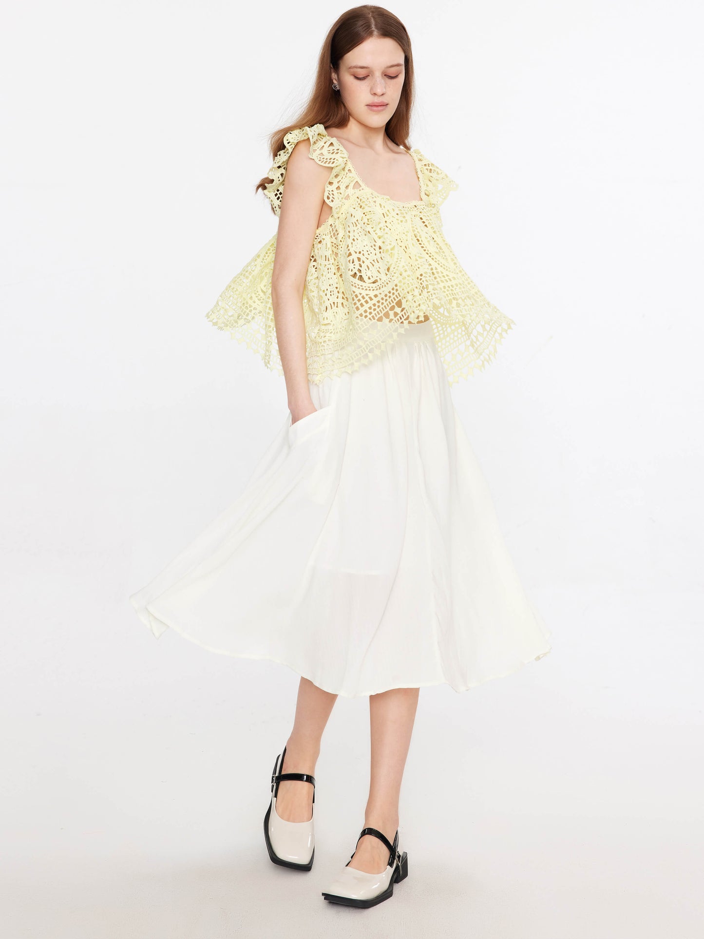A-line Pleated Midi Skirt