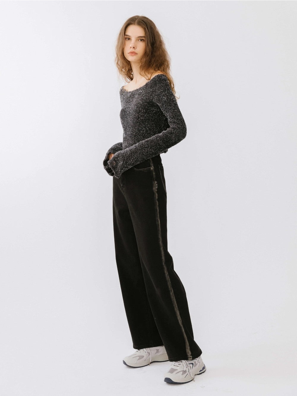 Off-Shoulder Long Sleeve Knit Crop Top