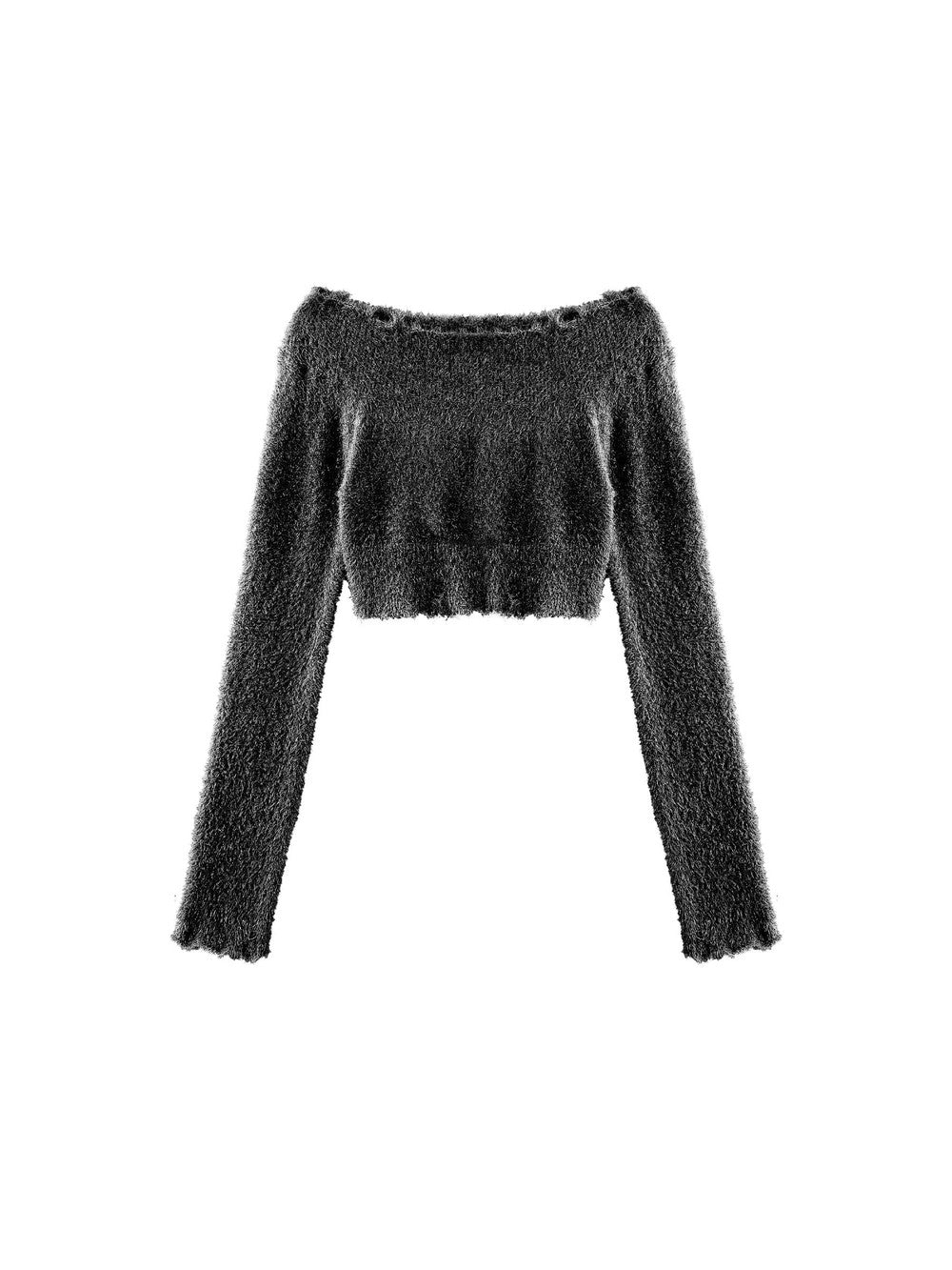 Off-Shoulder Long Sleeve Knit Crop Top